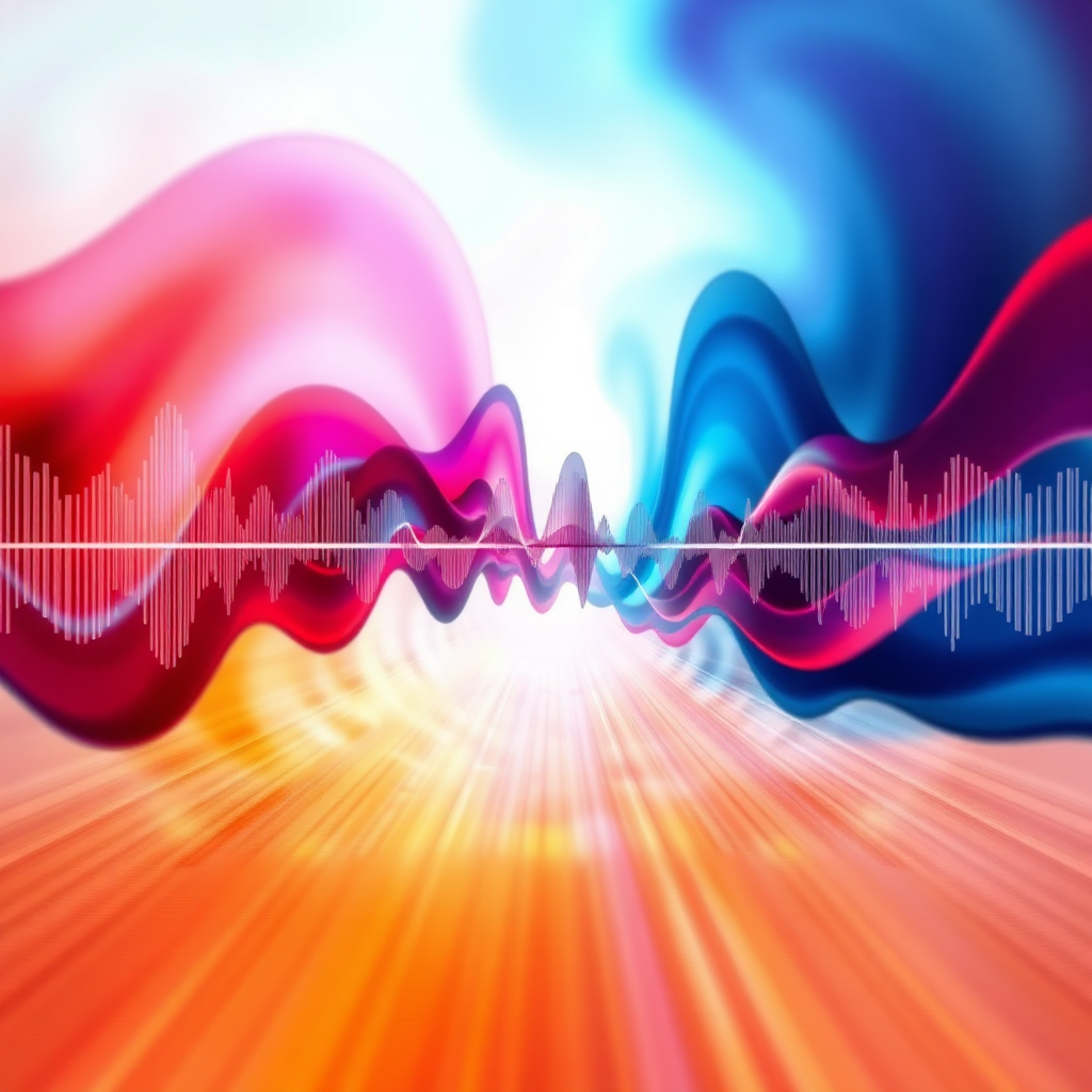 An abstract visualization of sound waves being transformed and manipulated, representing the remixing process. The colors should be vibrant and dynamic, with a focus on contrasting tones. The overall style is artistic and expressive. 4K resolution.