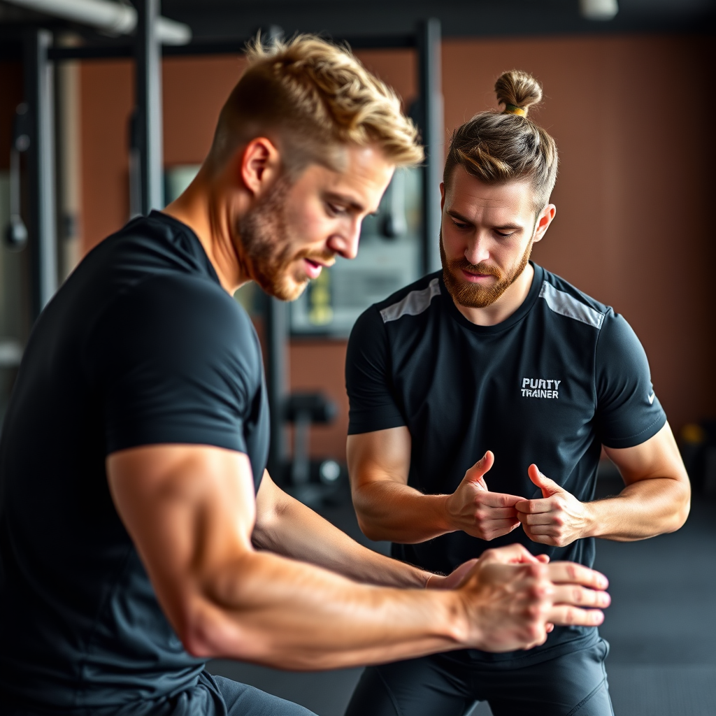 Photorealistic image of a personal trainer working with a client, providing individualized instruction and motivation. Focus on the connection and personalized attention. 4K resolution.