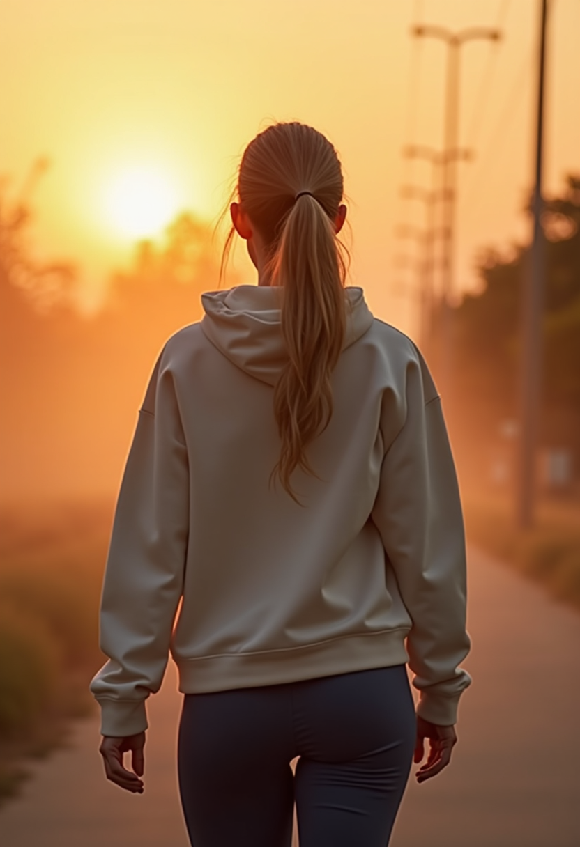 image of woman walking at dawn