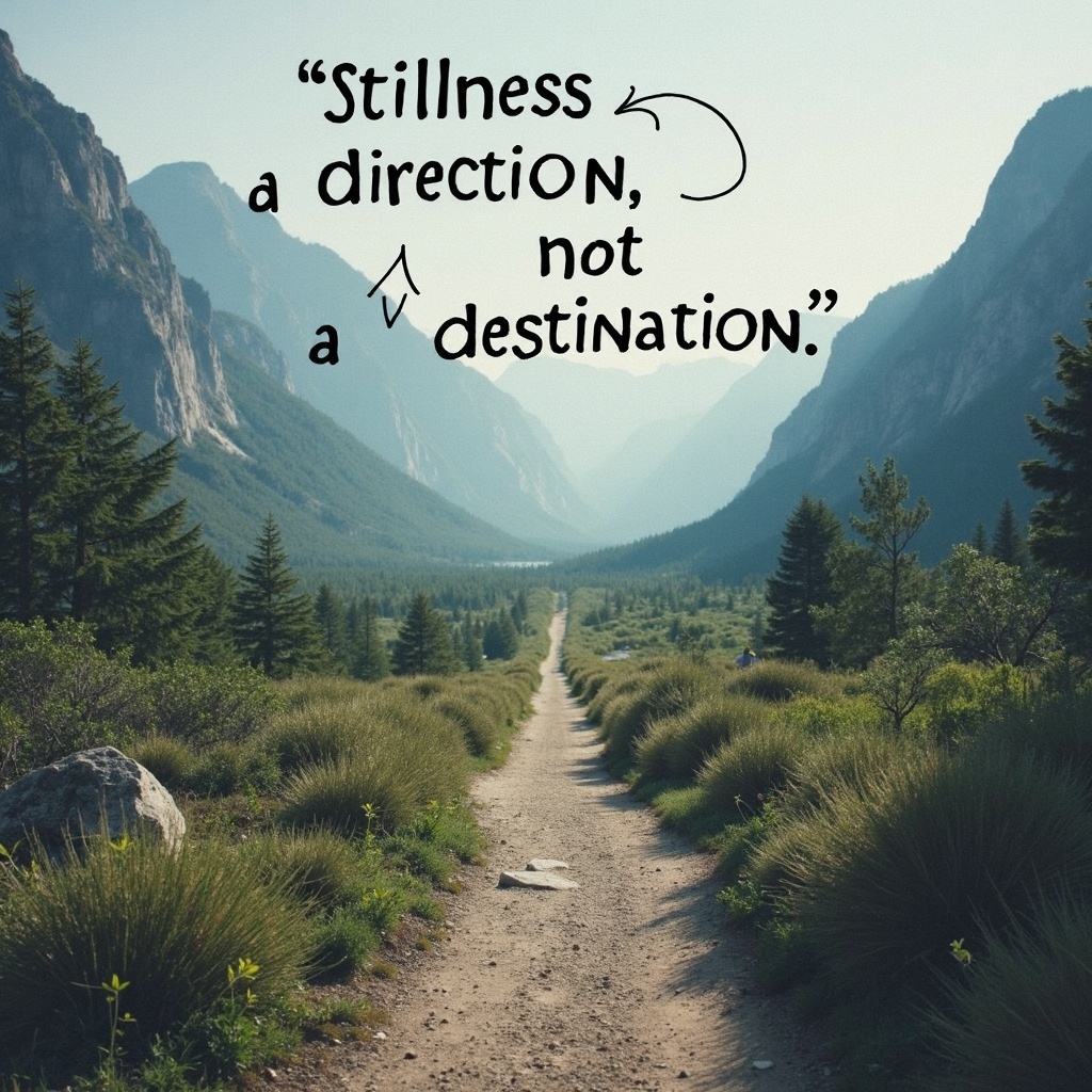 a mountain image with quote “Stillness is a direction, not a destination.”