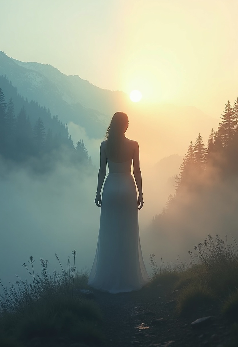 double exposure image lady mountians