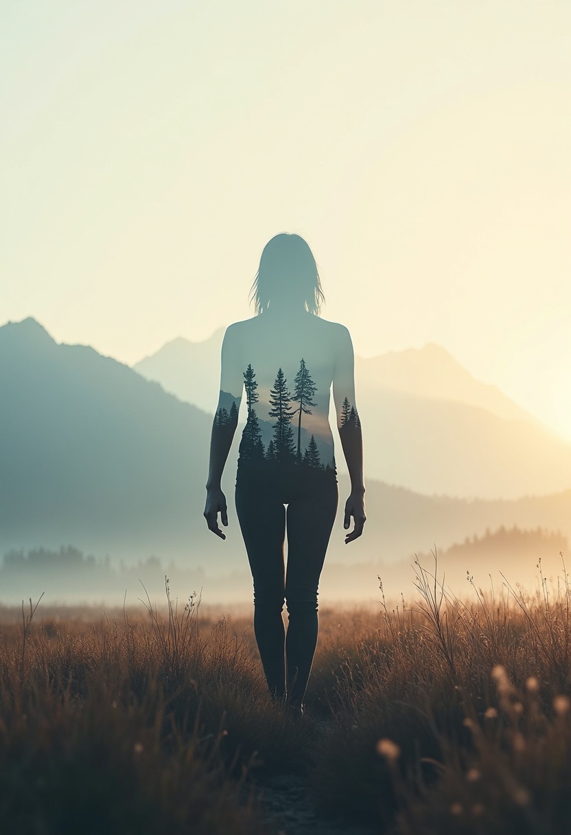 double exposure image lady forest