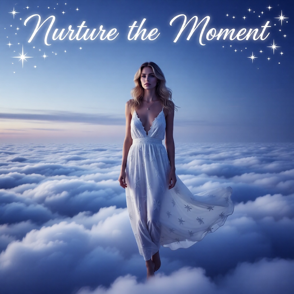 A calm feminine presence holding a moment gently, surrounded by warm, nurturing light.