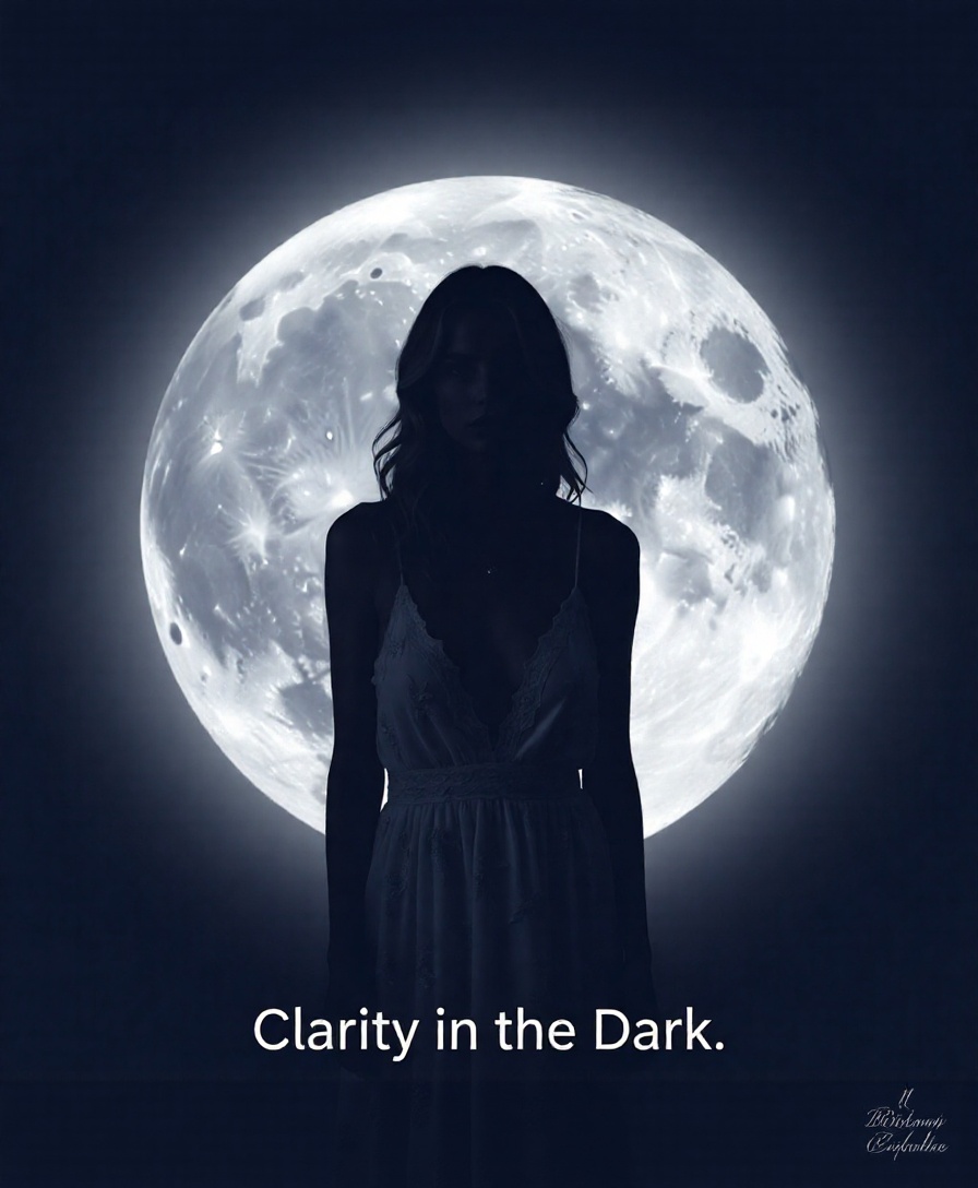 A silhouette standing in soft shadow, finding calm insight within darkness.