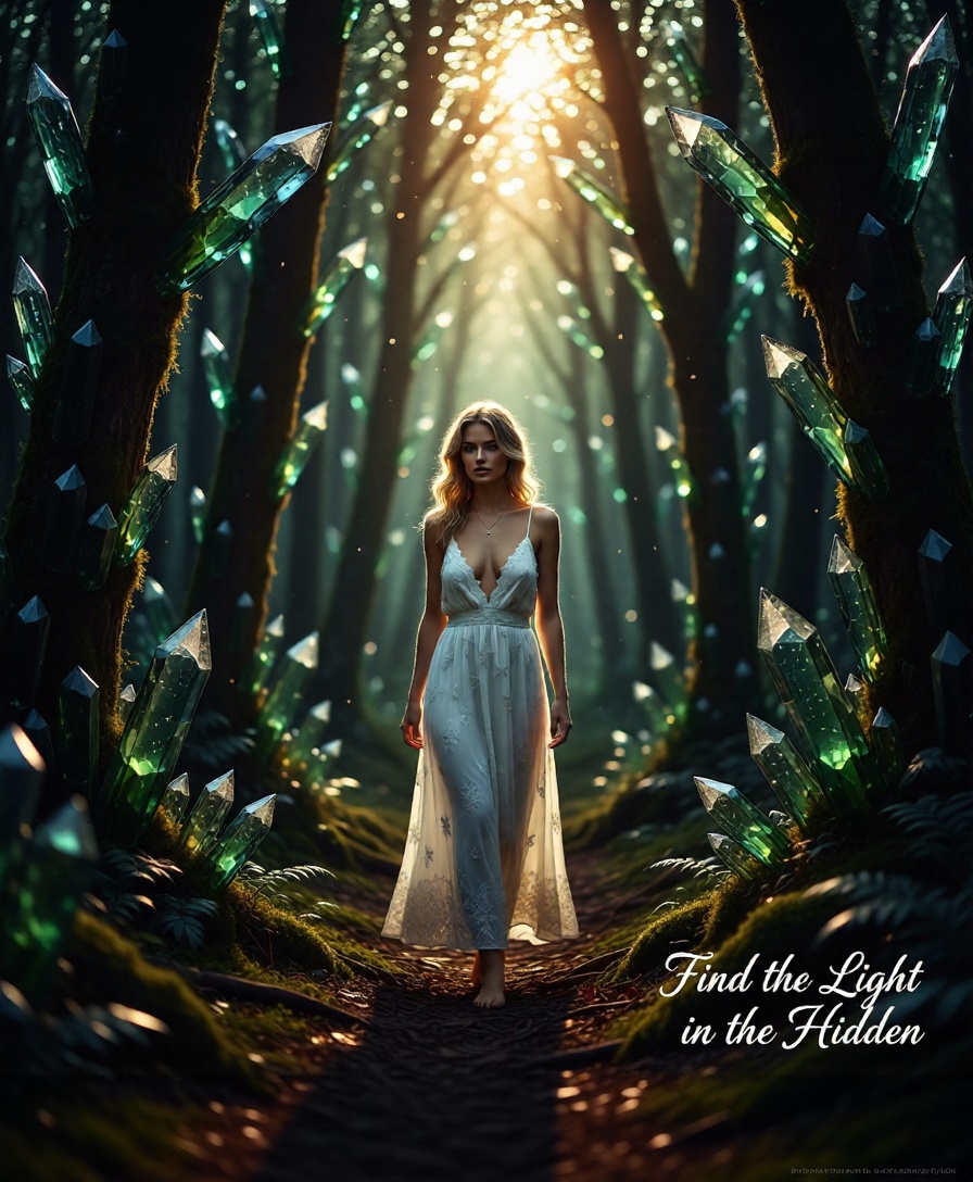 A soft inner glow within a quiet hollow, with a feminine figure standing nearby.