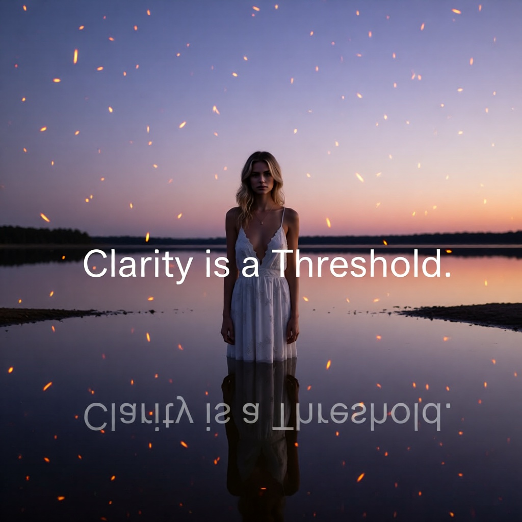A symbolic arc of light representing clarity as a crossing between states.