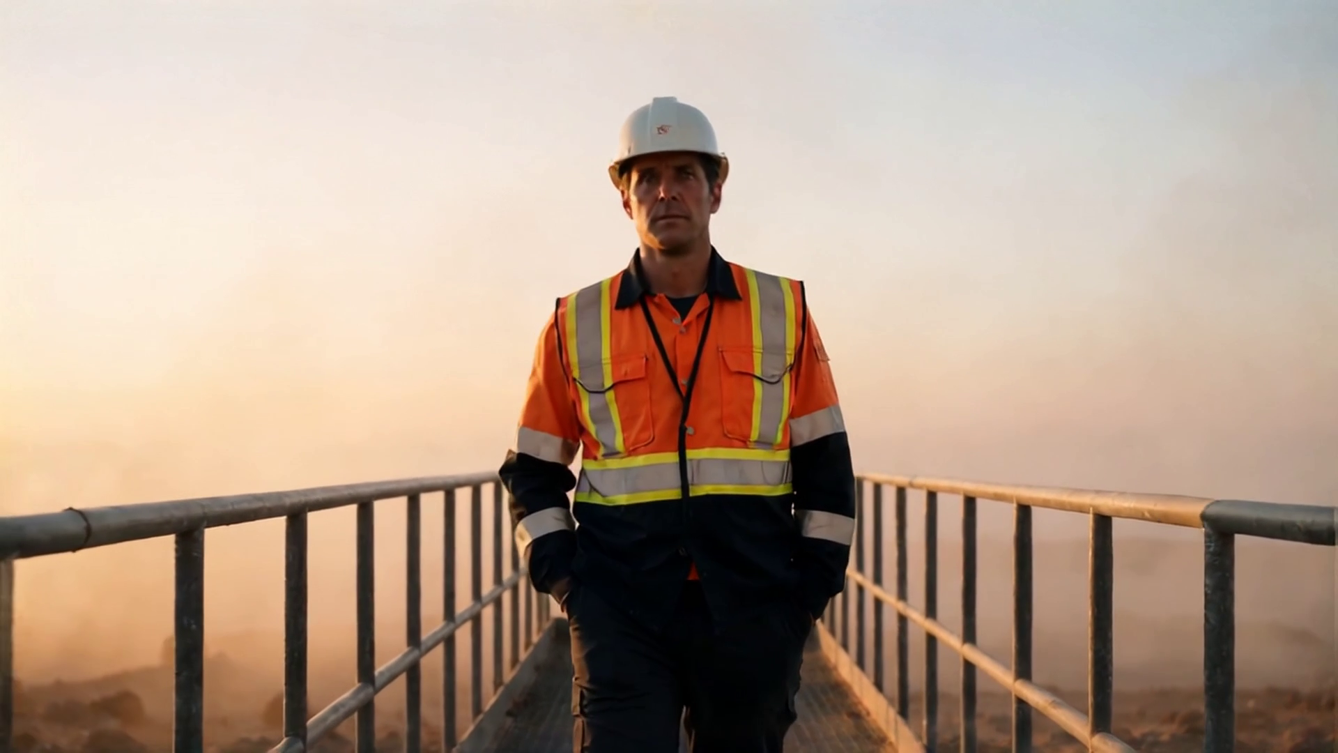 FIFO worker standing at sunrise on a mine site