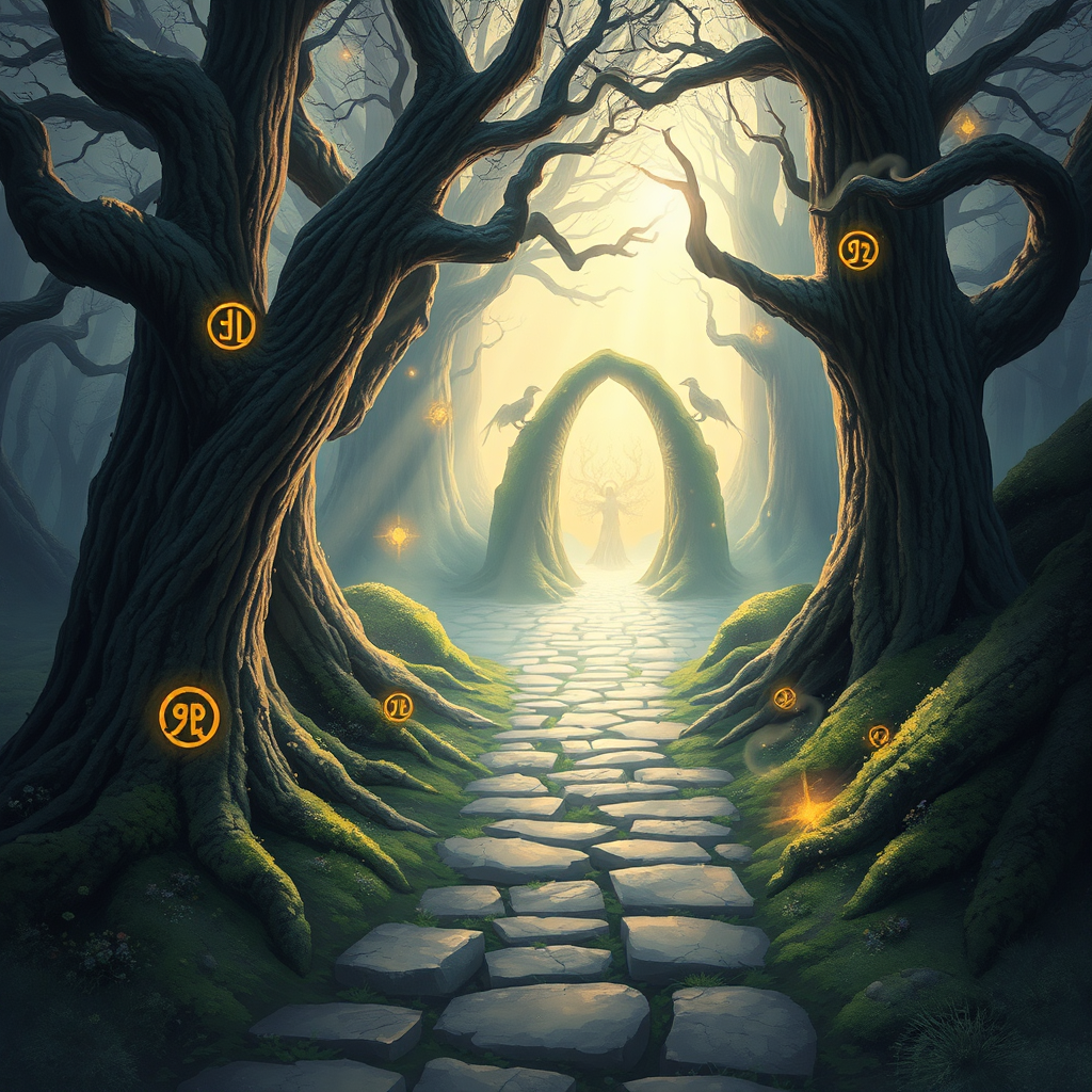 Mystical grove with a shimmering portal