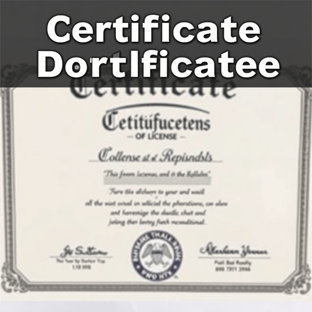 A certificate or license displayed prominently, symbolizing credibility and compliance. Style: Authoritative and trustworthy.