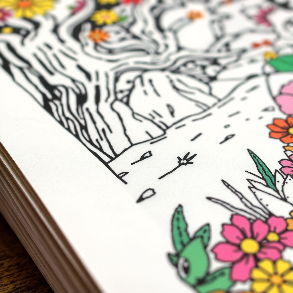 A close-up, highly detailed image showcasing the intricate detail and bright colors of a Craig Bosward coloring page.  The page might show a partially-colored scene, highlighting the potential for imaginative color choices. The lighting should be soft and focused to emphasize the texture of the paper and the vibrancy of the colors.