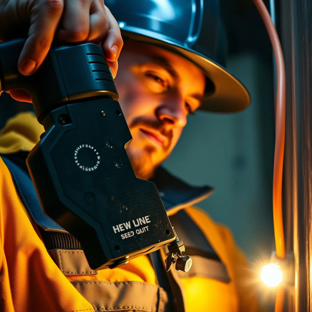 A close-up image of a tradesperson, perhaps an electrician, using a new, high-quality tool to work on a project. The tool should be the main focus of the image, with the tradesperson in the background, highlighting their confidence and pride in their work.