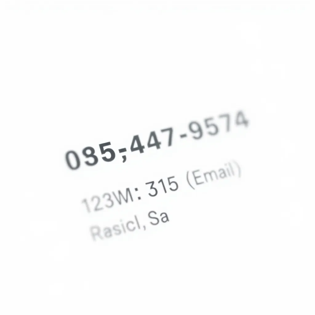 A close-up shot of a website footer with a contact section. The footer should have a clean and modern design, with a clear phone number, email address, and physical address displayed. The background should be a light grey color, and the text should be in a dark grey color.