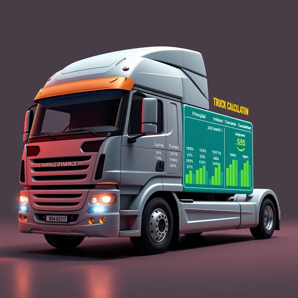 A graphic illustration depicting a truck finance calculator with a visual representation of the loan terms and payment schedule. The image should showcase the breakdown of principal and interest payments over the loan duration, emphasizing the transparency and clarity provided by the calculator.