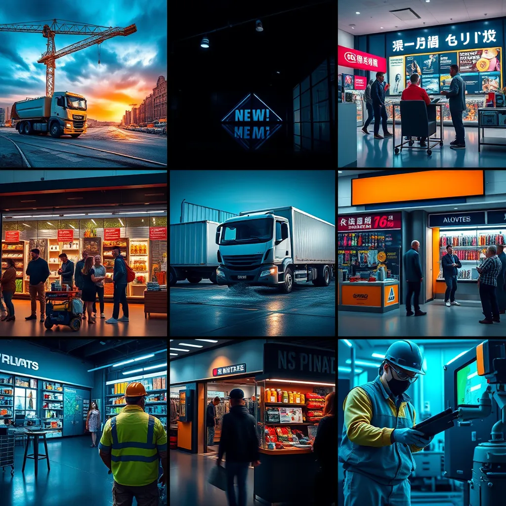 A montage of vibrant images showing various businesses, from a construction site with a new truck being delivered to a retail store bustling with customers, to a tradesperson using advanced equipment. The images should convey a sense of progress, growth, and success.