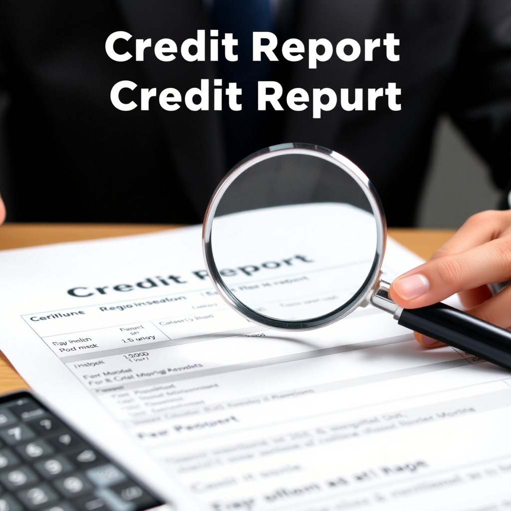 A person reviewing a credit report with a magnifying glass, emphasizing the importance of accuracy and detail. Style: Analytical and meticulous.