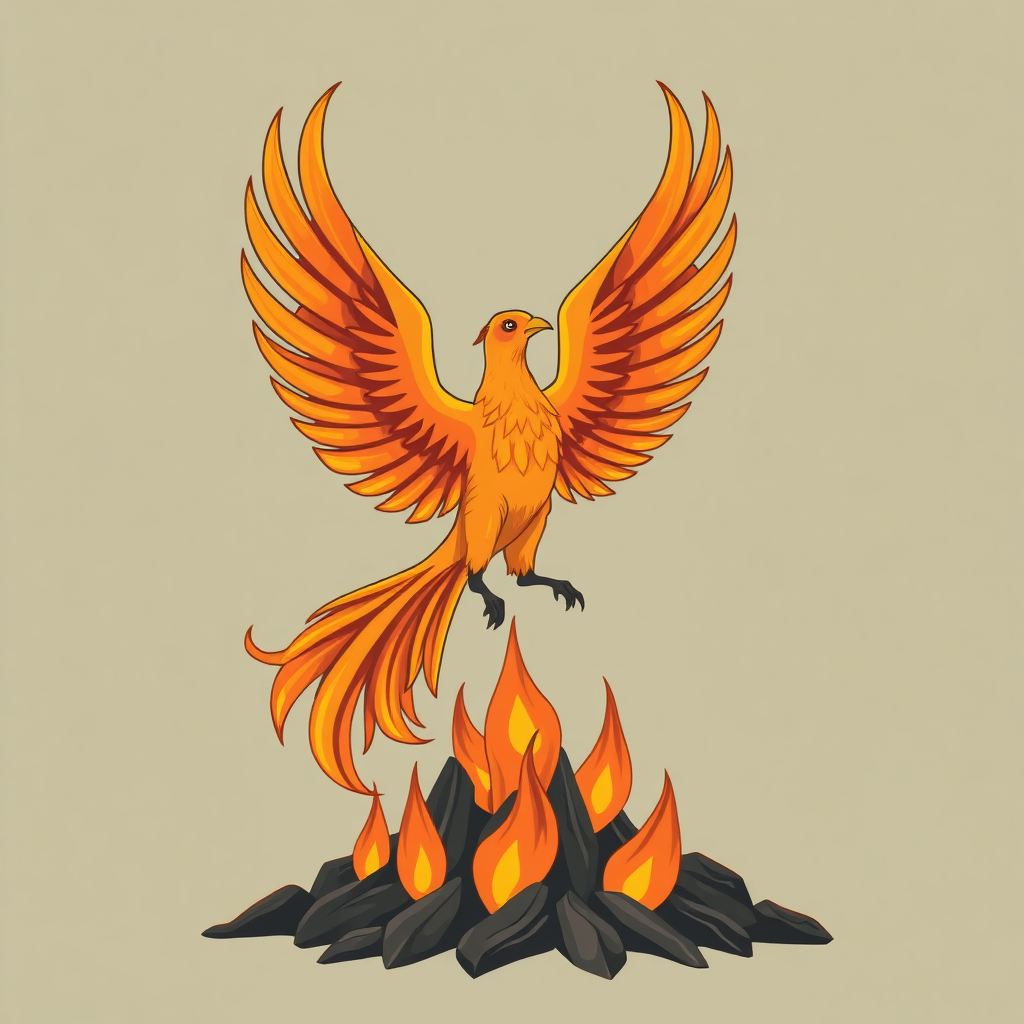 A phoenix rising from ashes, symbolizing a fresh start after bankruptcy. Style: Hopeful and resilient.