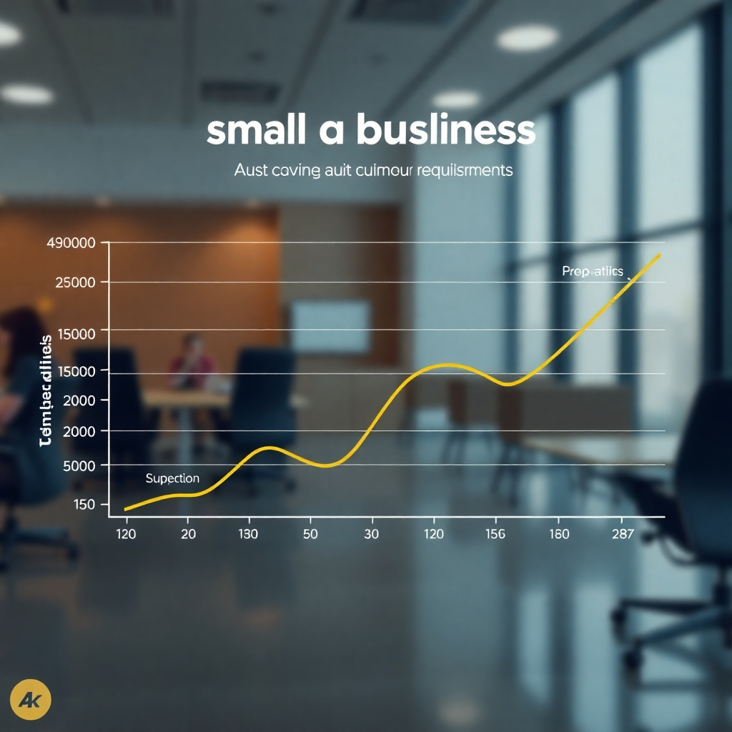 A photorealistic image depicting a graph showing Australian small business turnover thresholds alongside corresponding audit requirements, with clear labels and a professional, clean aesthetic. The background should be a subtle office setting.