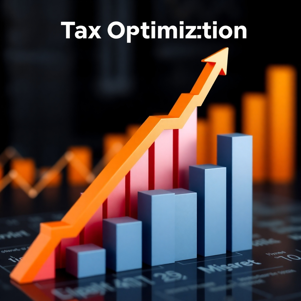 A photorealistic image depicting financial growth charts rising upwards, symbolizing strategic planning and success in tax optimization.
