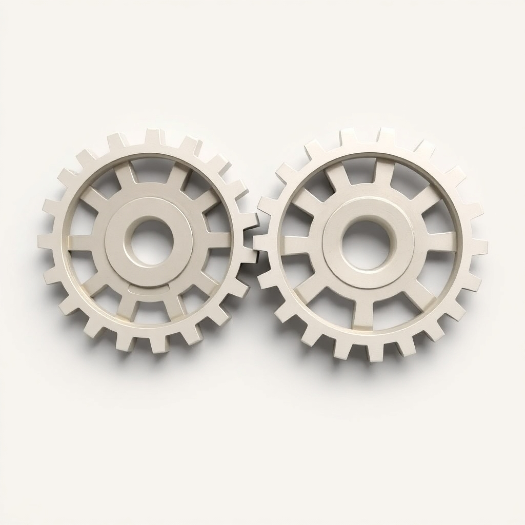 A photorealistic representation of interconnected gears working smoothly together, symbolizing integration.