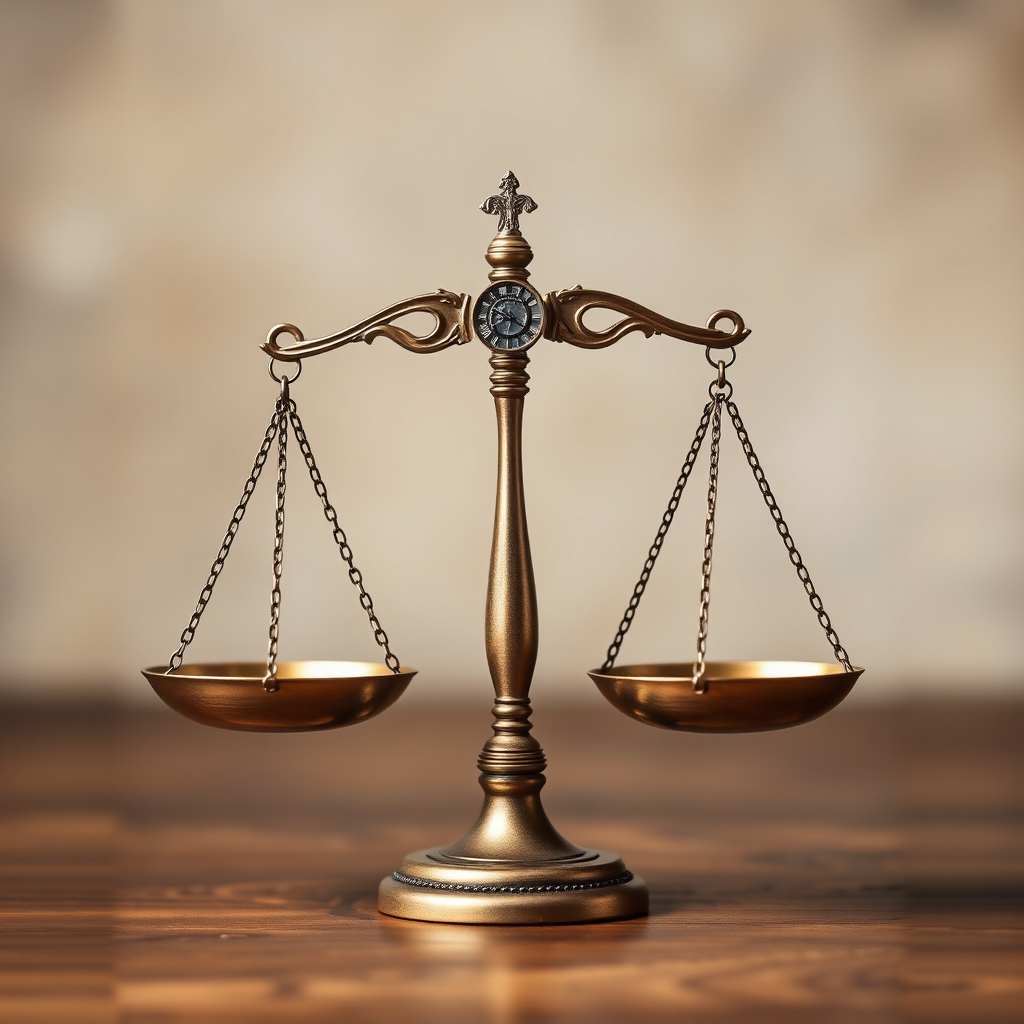 A scales of justice, representing fairness and responsibility. Style: Ethical and balanced.