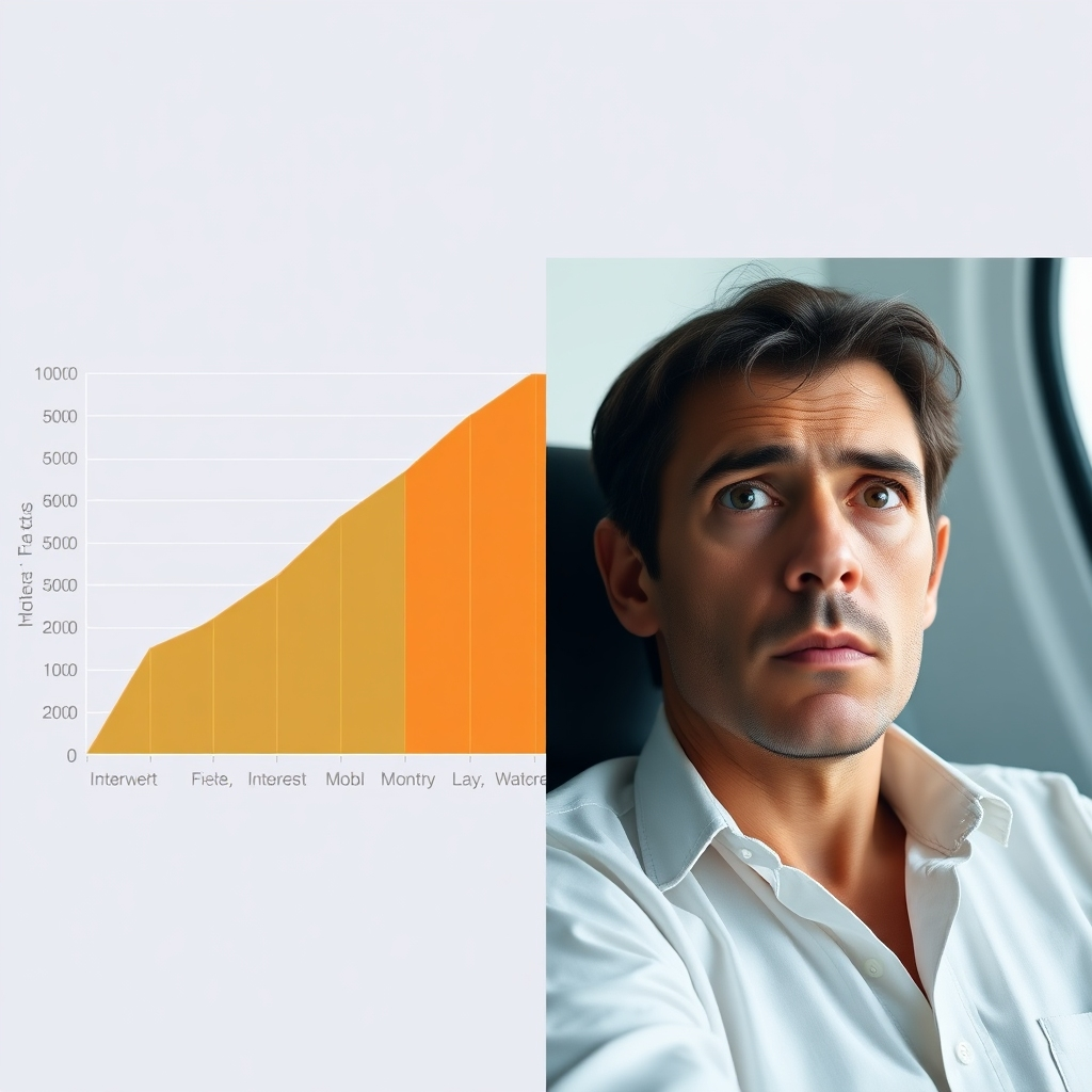 A split-screen image. One side shows a graph illustrating the relationship between interest rates and monthly payments for a trailer sailer loan. The other side shows a person looking concerned at the graph, emphasizing the importance of understanding interest rates. The overall style should be clean and professional.