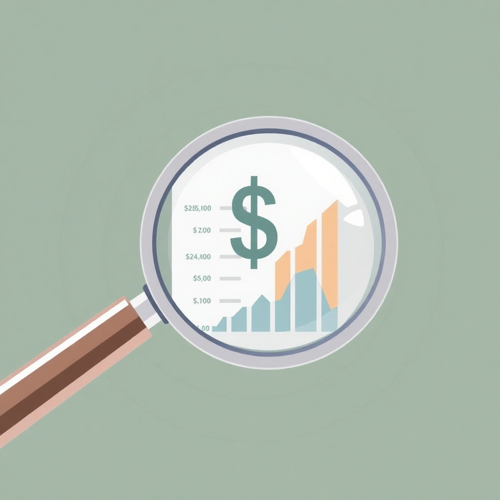 A stylized image showing a magnifying glass examining financial data, highlighting the importance of thoroughness and accuracy.