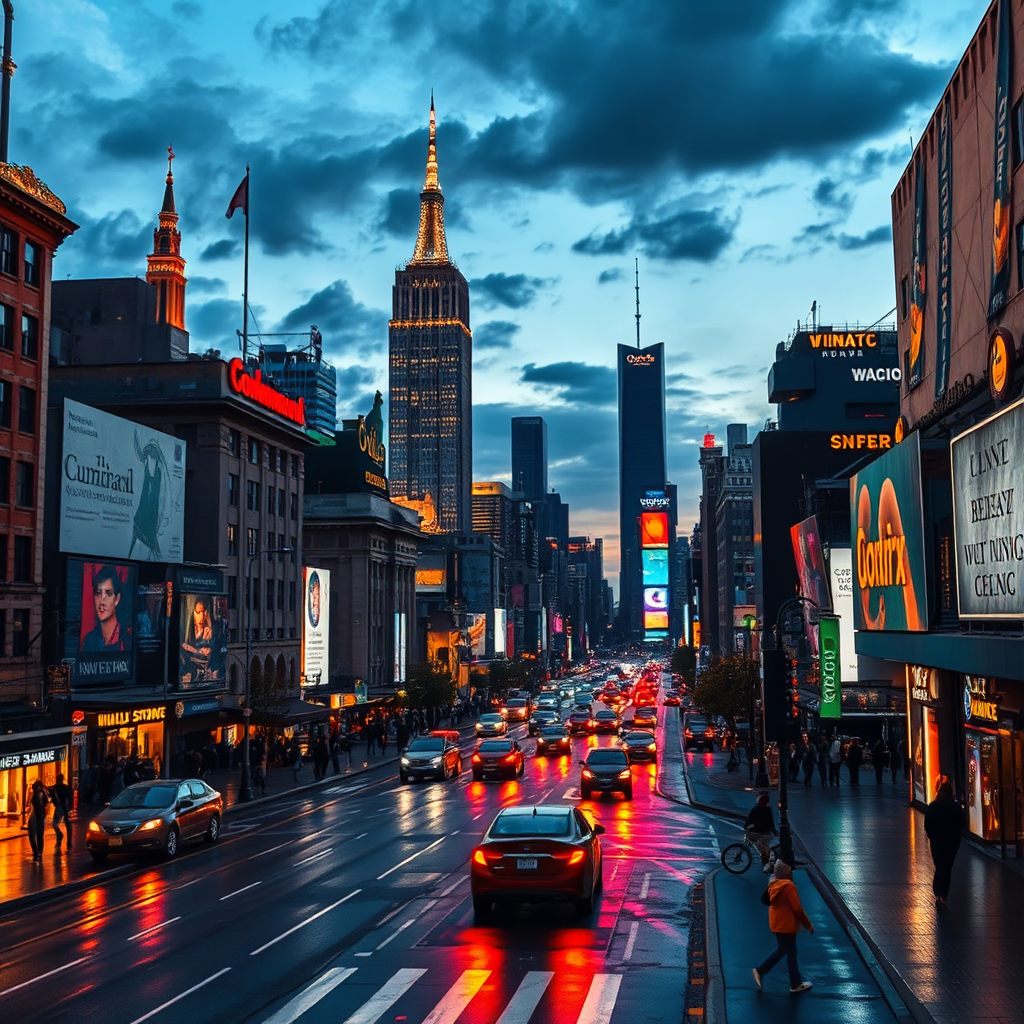 Vibrant city skyline at dusk