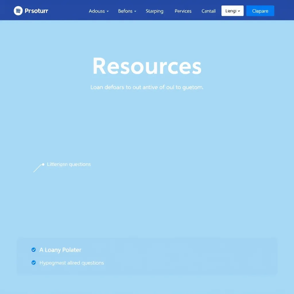 A website footer with a section dedicated to resources. The footer should be styled in a professional and user-friendly manner. It should include links to frequently asked questions, a loan calculator, and the privacy policy. The background should be a light blue color, and the links should be highlighted in a darker blue color.