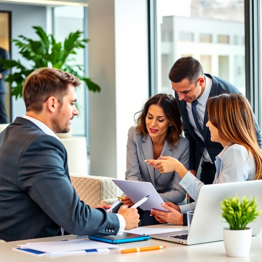 Image of a team of financial experts collaborating in a modern, comfortable office.  High resolution. Natural lighting. Professional atmosphere.