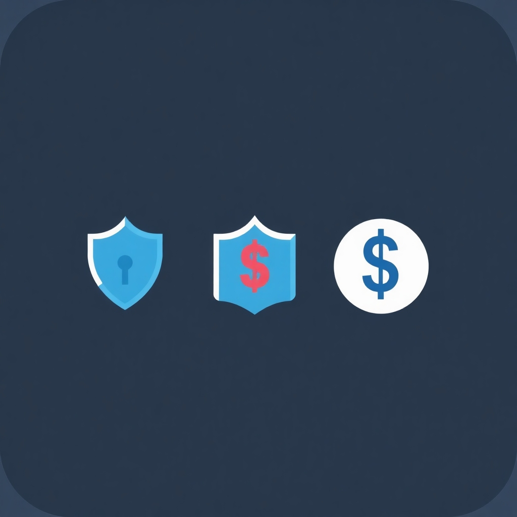 Stylized image featuring icons symbolizing security, trust, and financial freedom. Use a bright color palette. High resolution.