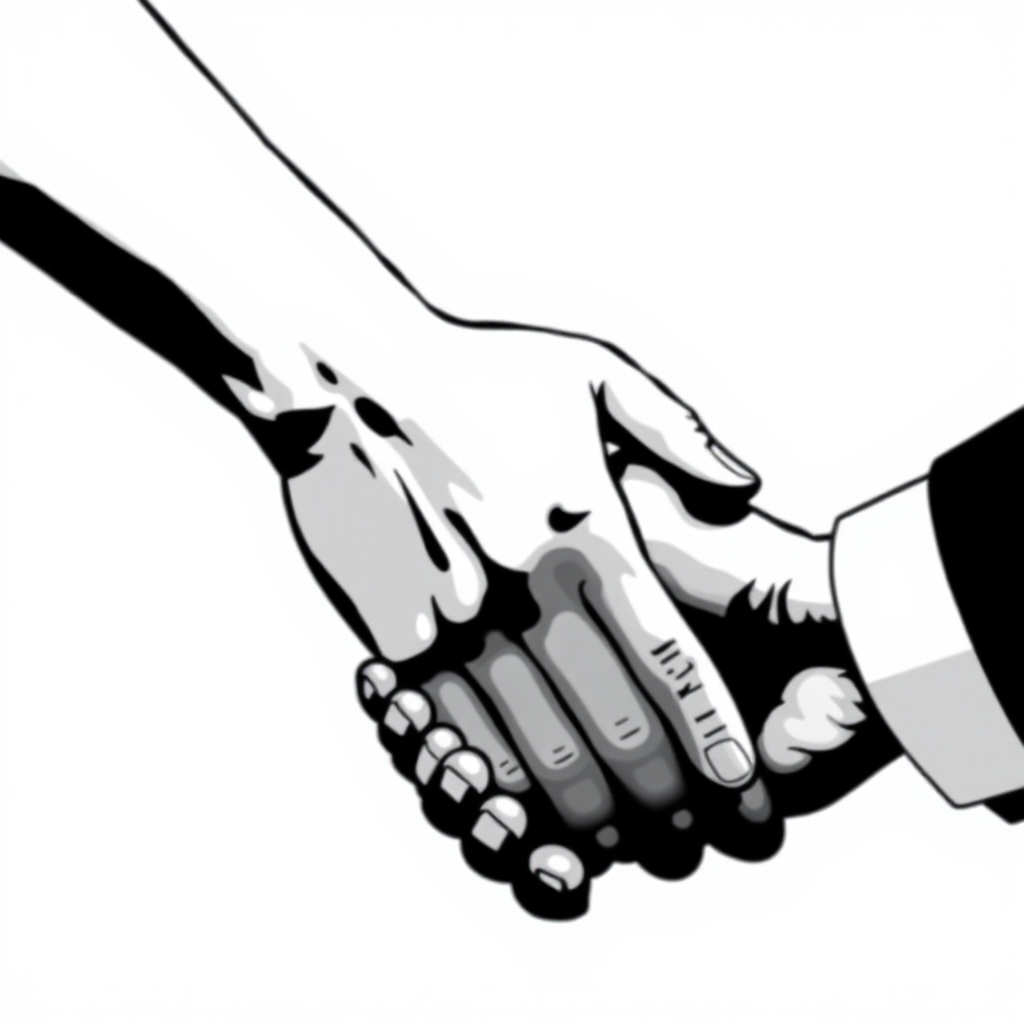 Two hands shaking, representing support and collaboration. Style: Supportive and collaborative.