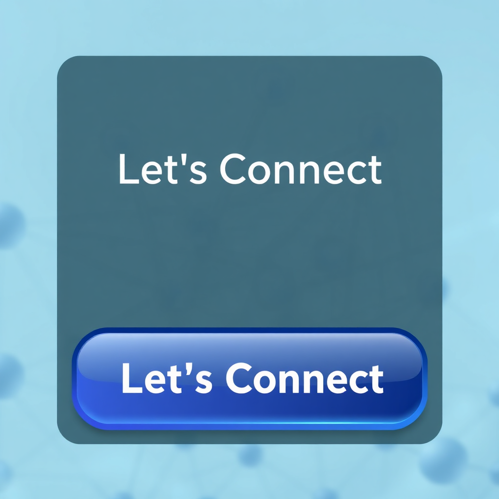 A clean and modern call to action section featuring a large, eye-catching button that says 'Let's Connect'. The button uses a gradient color scheme and has a subtle hover effect that makes it slightly larger and more prominent. The background is a minimalist design with a subtle texture and a blurred image of a network of interconnected nodes, representing the connection between Unreal Graphic Designs and its clients.