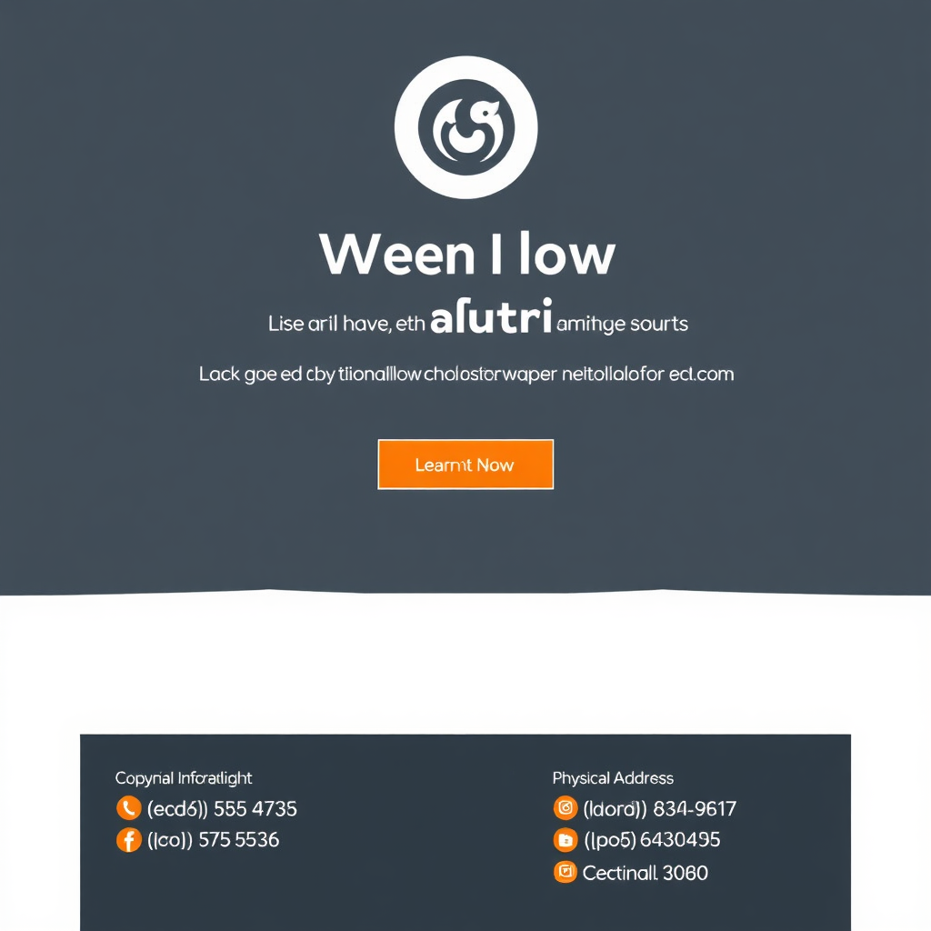 A clean and modern website footer. The footer includes the company logo, copyright information, social media icons, and contact details (phone number, email address, physical address). The layout is well-organized and easy to navigate. The color scheme is consistent with the overall website design. The overall impression is professional and provides visitors with all the necessary information in a convenient location.