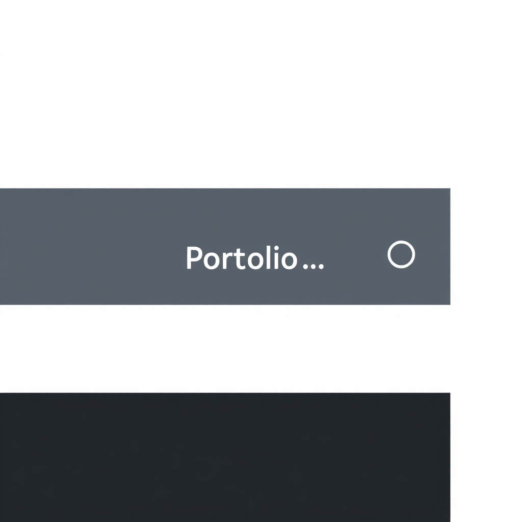 A close-up of a website header showcasing smooth scrolling transitions between menu items. As the user hovers over 'Portfolio', a subtle animation highlights the option. The font is a clean sans-serif, and the color scheme is professional. The header is semi-transparent, allowing the underlying content to peek through, creating a sense of depth and seamless integration. A search icon is included on the right.