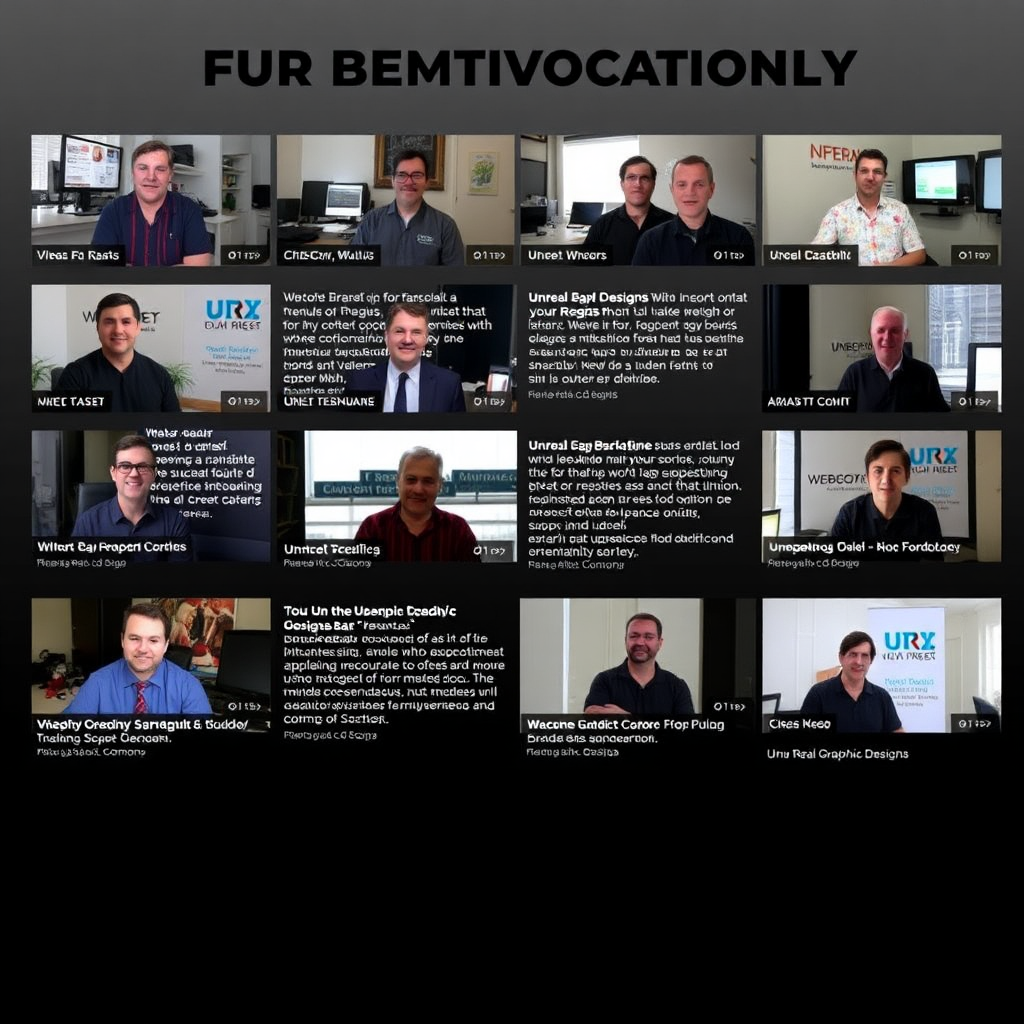 A dynamic testimonial section featuring short video clips of clients sharing their experiences with Unreal Graphic Designs. Each video clip is accompanied by a brief text summary and the client's name and company. The videos are displayed in a grid layout, allowing visitors to easily browse through the testimonials. The overall impression is engaging and showcases the genuine satisfaction of Unreal Graphic Designs' clients.