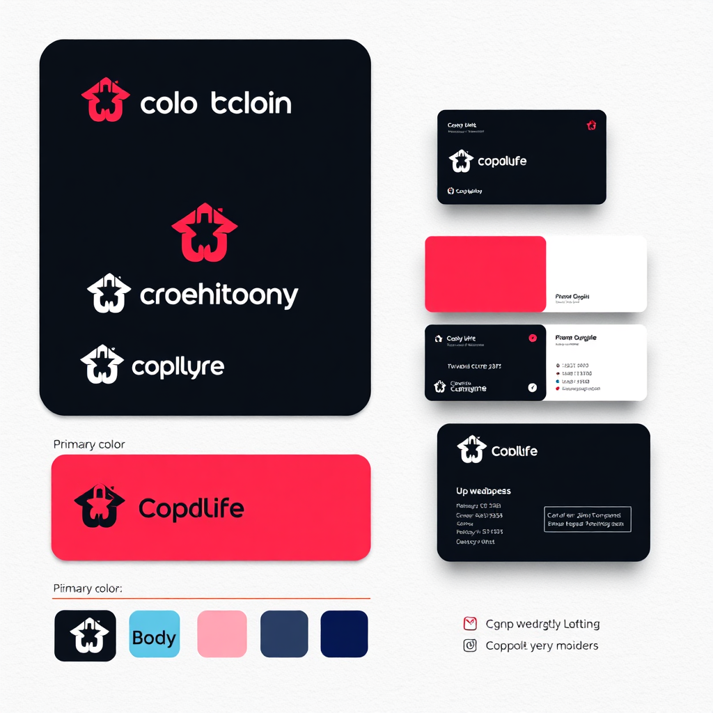 A visually appealing display of brand identity elements for a fictional company. The layout showcases the logo in various sizes and applications (website, business card, social media profile), a well-defined color palette with primary and secondary colors, and a selection of typography options including headings and body text. The background features a subtle texture, and the overall impression is cohesive and professional, showing the attention to detail that goes into creating a strong brand identity.