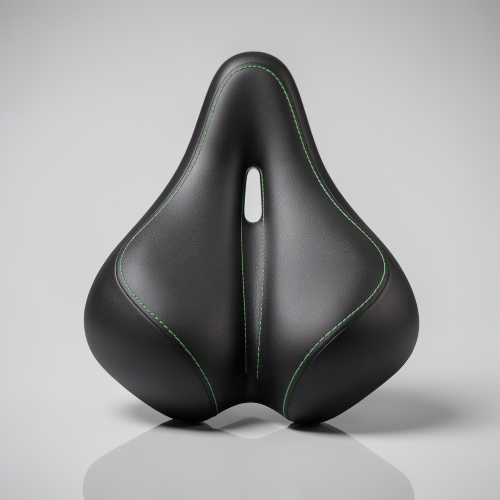 Premium ergonomic bicycle saddle with green accent stitching
