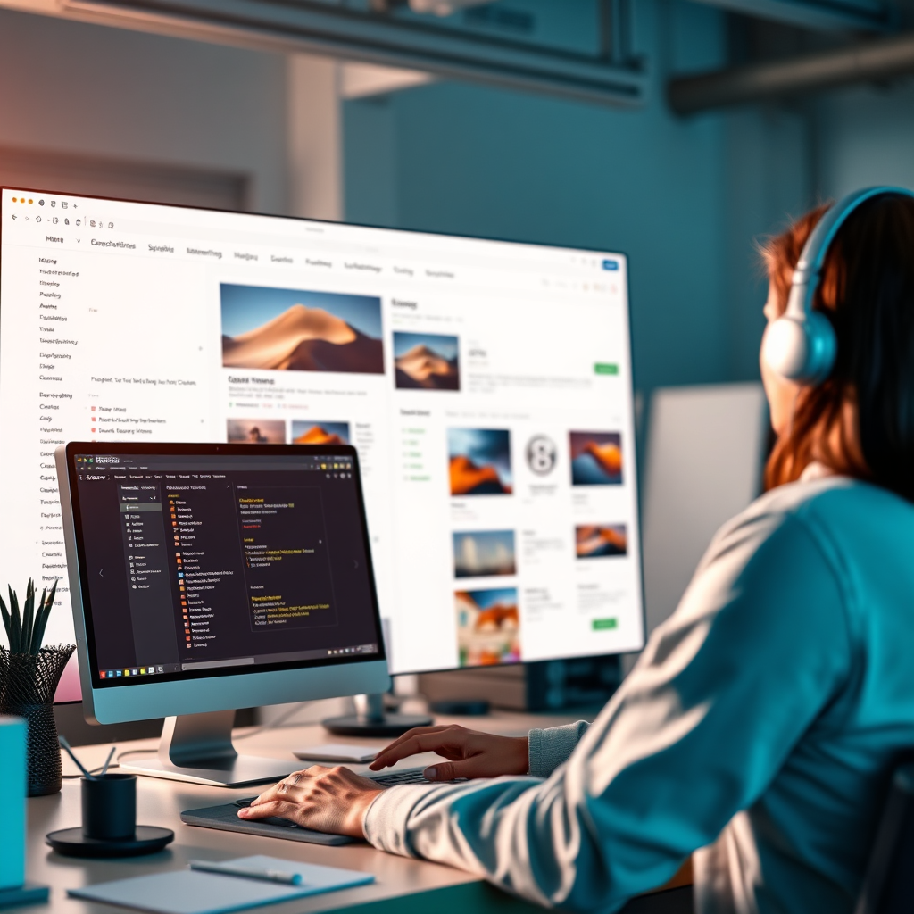  Create a photorealistic image showing a secure website interface with protective visual elements. The composition features a browser window displaying a beautifully designed website, surrounded by translucent security shields and encryption symbols. Lighting creates a sense of protection and reliability with soft glows around security elements. Color palette combines the website's design colors with security-focused blues and greens. Camera angle looks directly at the screen with security elements floating in the foreground. Include props like SSL certificate icons, firewall representations, and data protection symbols. Environment suggests a secure digital space with clean, trustworthy aesthetics. Style emphasizes the balance between attractive design and robust security features.
