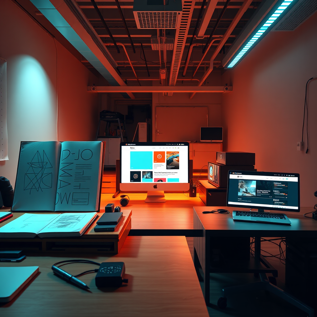 Create a photorealistic image showing effortless content management on a well-designed website. The composition features a content manager easily updating website content through an intuitive interface, with hosting infrastructure ensuring instant updates. Lighting creates a sense of ease and efficiency in the content management process. Color palette uses the website's administrative interface colors with clear, functional accents. Camera angle shows both the user interface and the backend processing. Include props like content update indicators, version control symbols, and publishing success markers. Environment is a productive workspace optimized for content management. Style emphasizes the simplicity and reliability of managing well-designed, well-hosted websites.