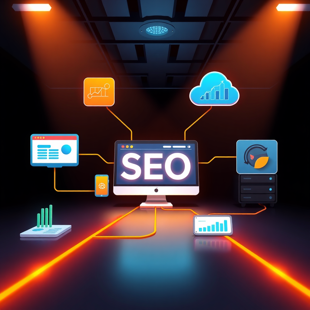  Create a stylized technical illustration showing the relationship between design elements and hosting performance. The composition features website design components connected by speed lines and performance metrics to server infrastructure. Lighting creates dramatic contrast between the creative design elements and technical backend. Color palette uses warm colors for design aspects and cool blues for technical elements. Camera angle provides an overview perspective showing the complete workflow. Include visual representations of loading times, bandwidth optimization, and caching mechanisms. Environment blends creative design space with server room aesthetics. Style combines technical diagram clarity with artistic representation of digital performance.