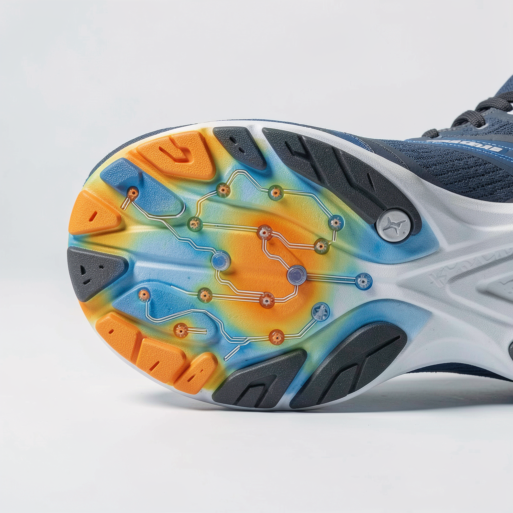 Running shoe sole with embedded pressure sensors