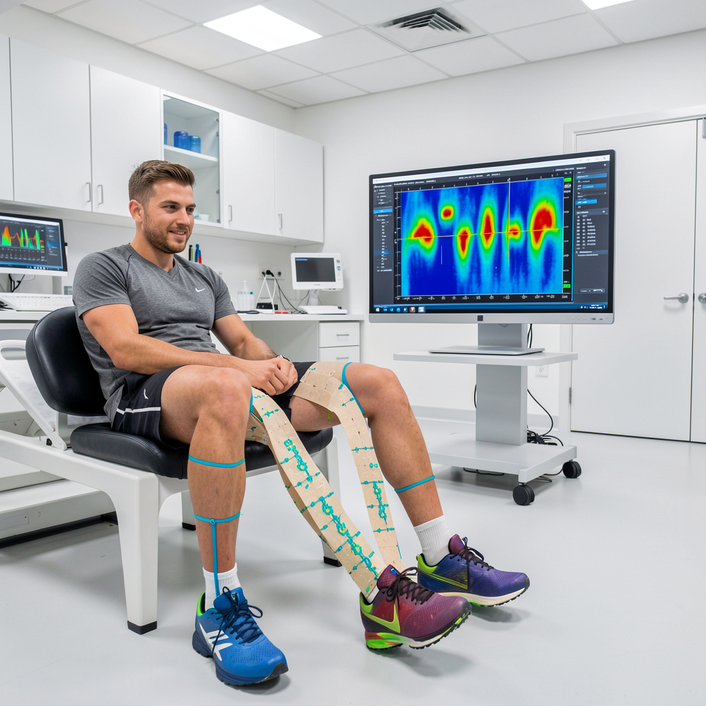 Athlete undergoing pressure mapping analysis in sports lab