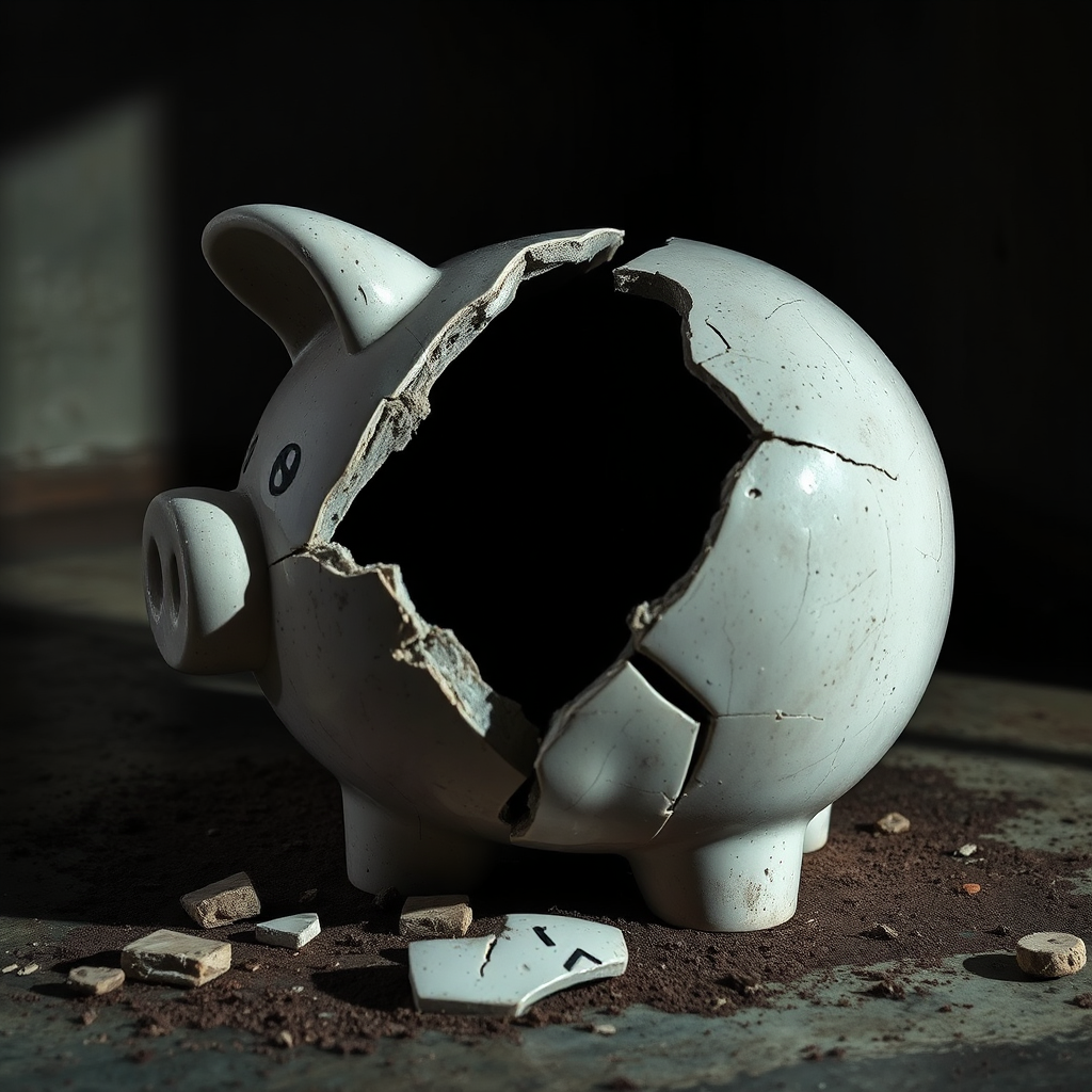 A spooky piggy bank broken