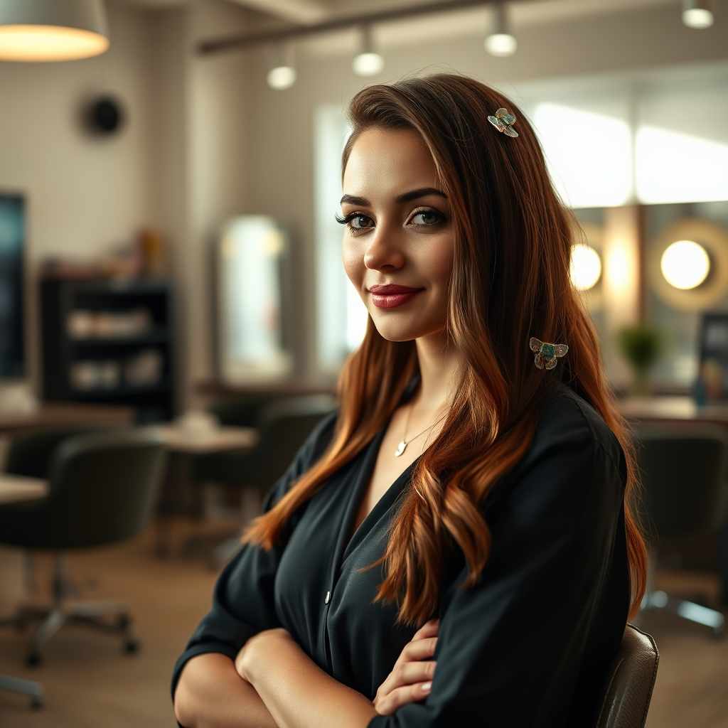 Hair accessories displayed by a stylist in a premium modern salon