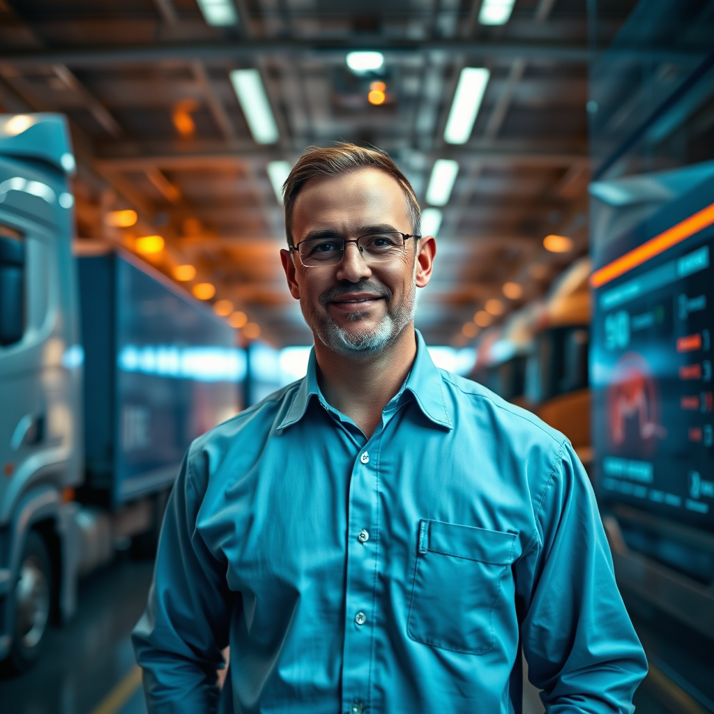 Dispatch center with vehicles and digital dashboard