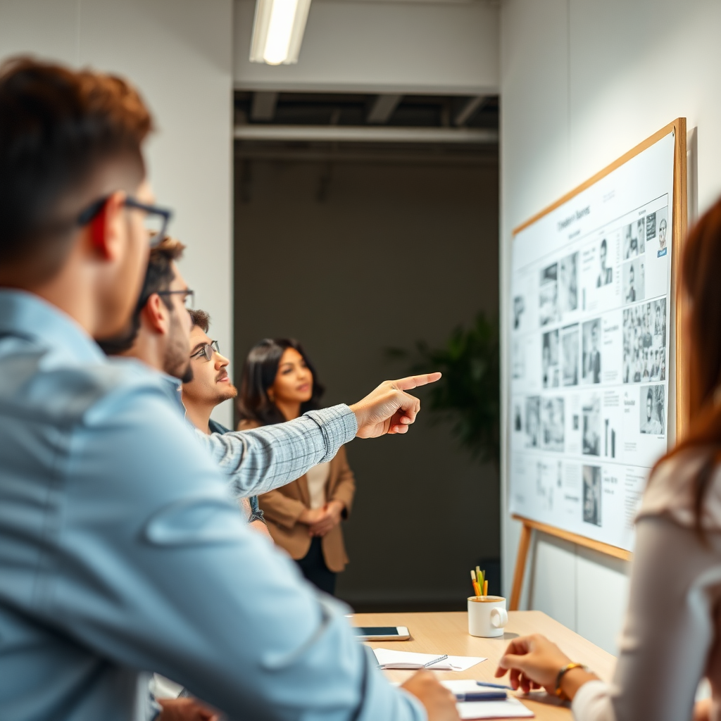 Team reviewing storyboard