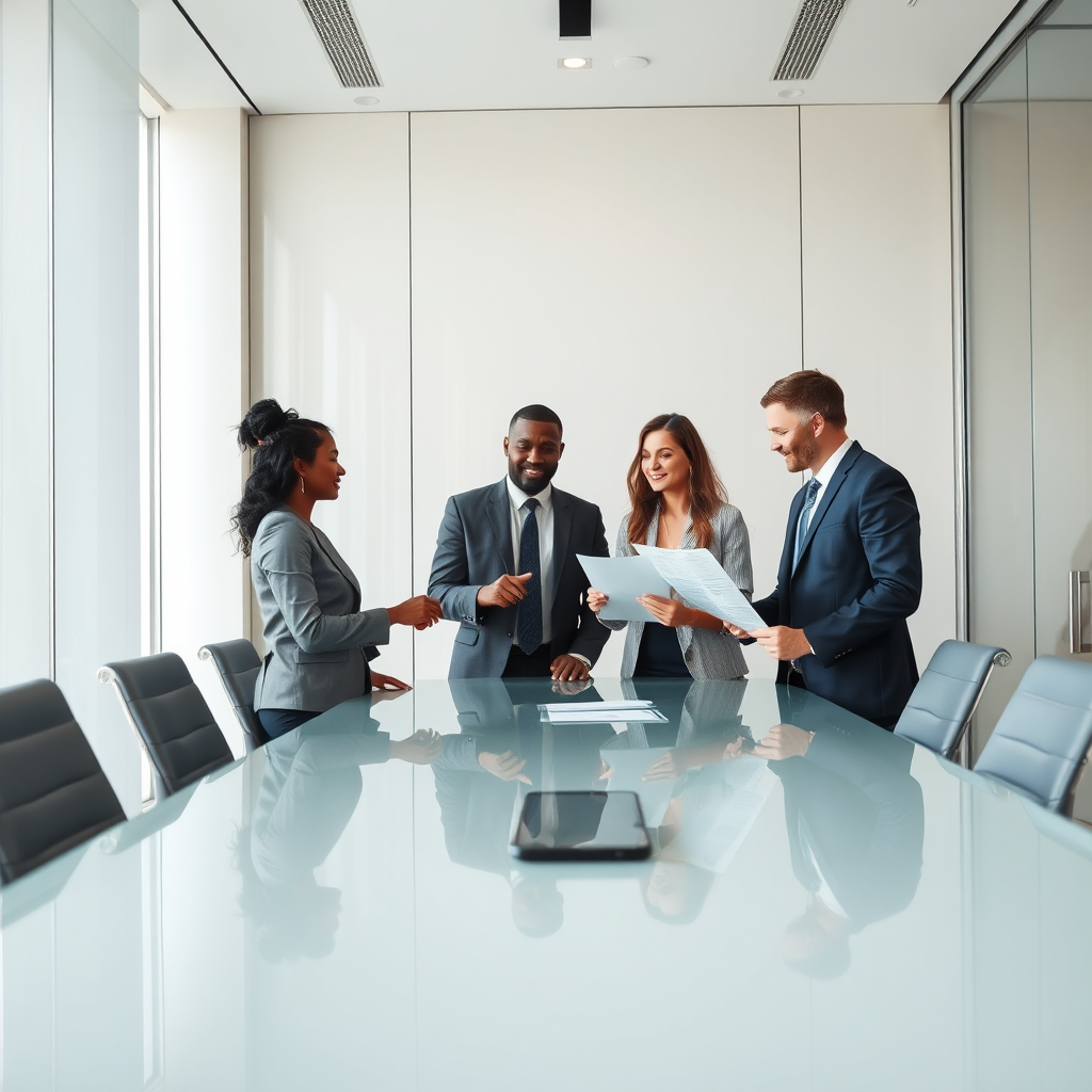Professional team meeting in a contemporary conference room