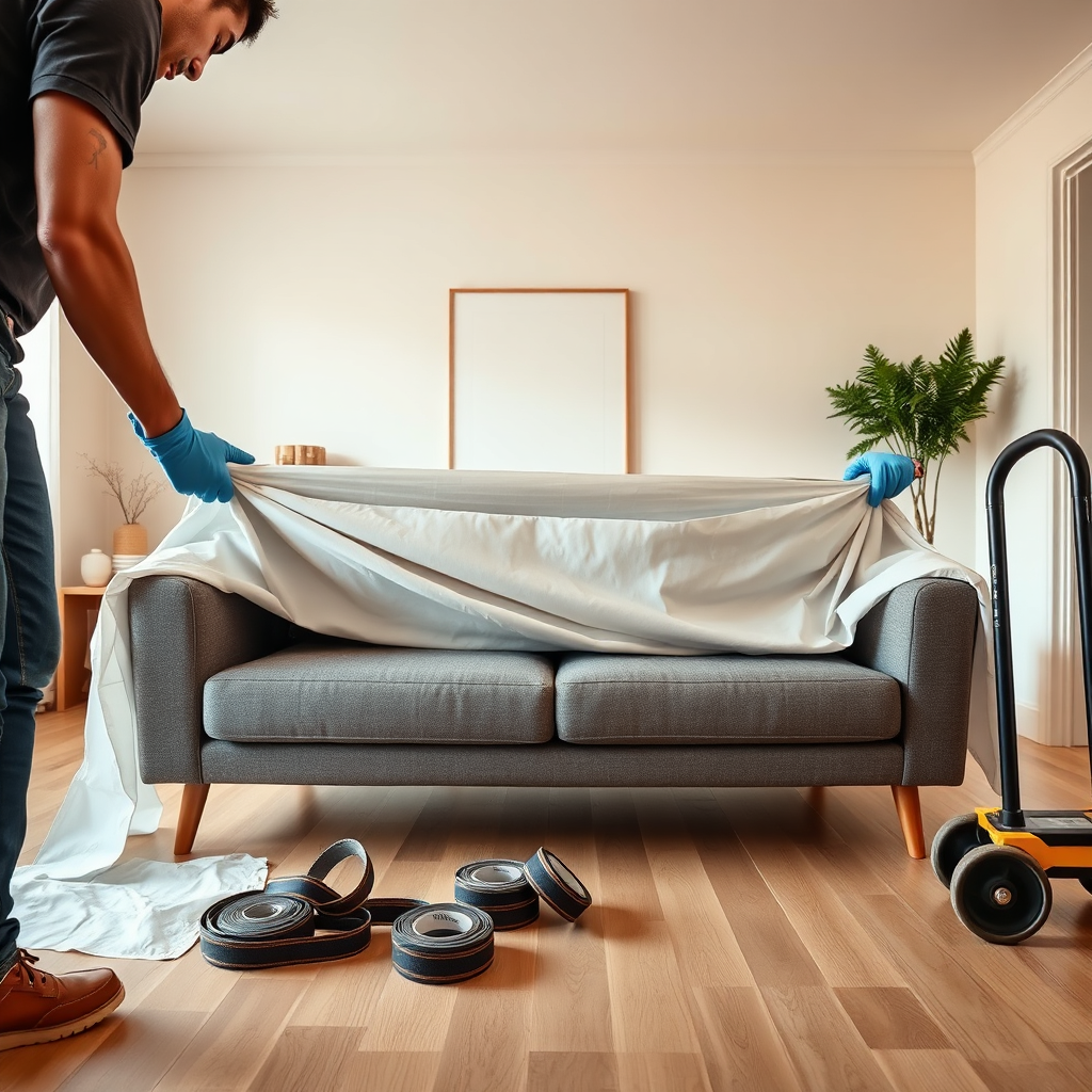 Sofa being wrapped for a move