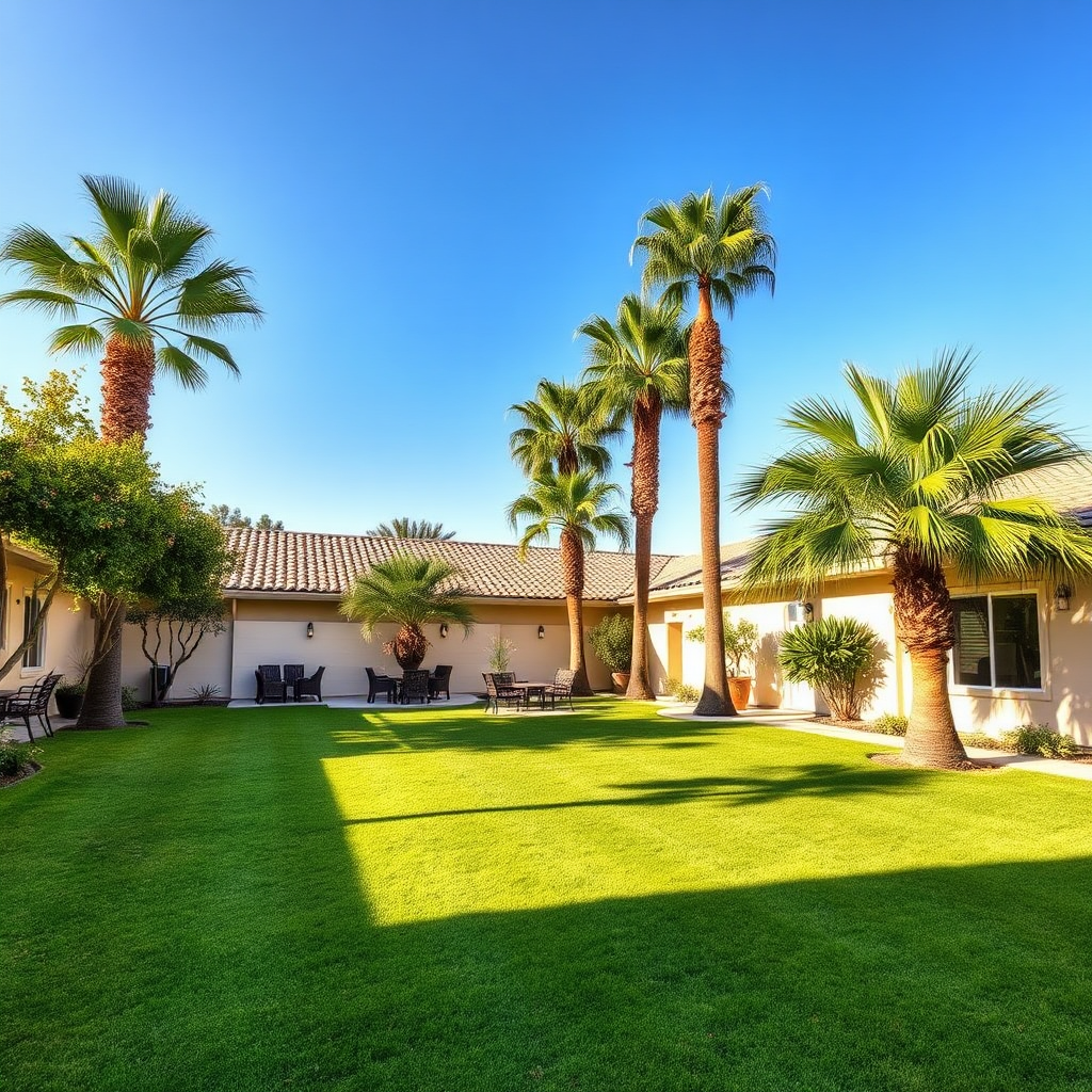 Backyard with palm trees