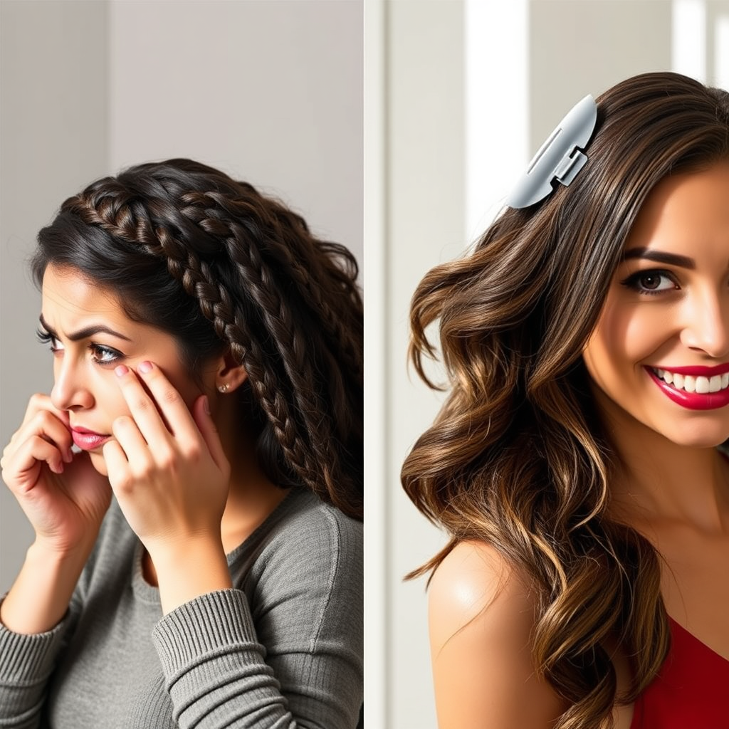 Comparison of common hair accessory struggles vs. Locclip's secure hold